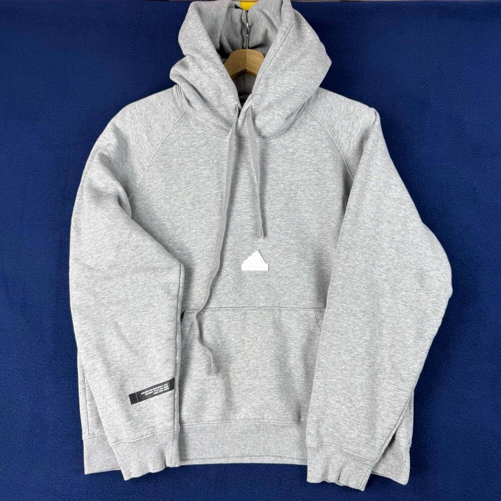 Adidas Unisex Oversized Heavy Fleece Hoodie Heather Gray Size M Casual Relaxed